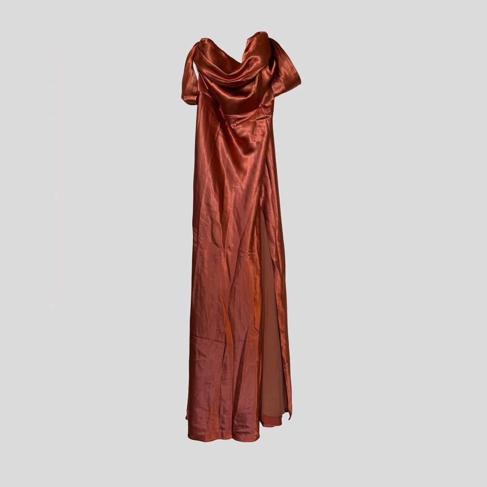 Birdy Grey “Mia” Convertible Bridesmaid Dress, Shiny Satin Terracotta